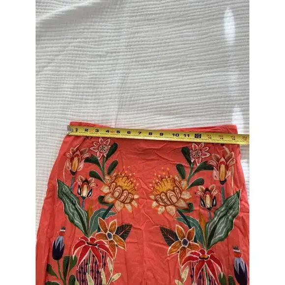 Farm Rio - Coral Floral Midi Skirt with Vibrant Print, Size M - Picture 10 of 10